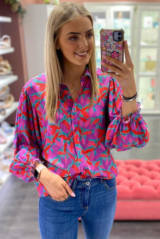 Abstract Button Up Blouse