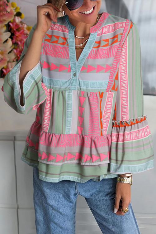 Boho Geometric Babydoll Top