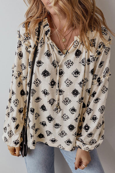 Printed Split Neck Top