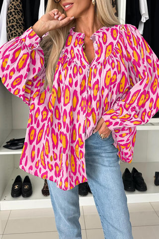 Rose Leopard Balloon Sleeve Top