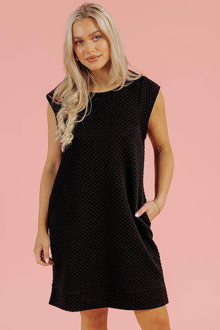 Cap Sleeve Shift Dress - Black