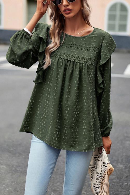 Eyelet Ruffle Sleeve Blouse