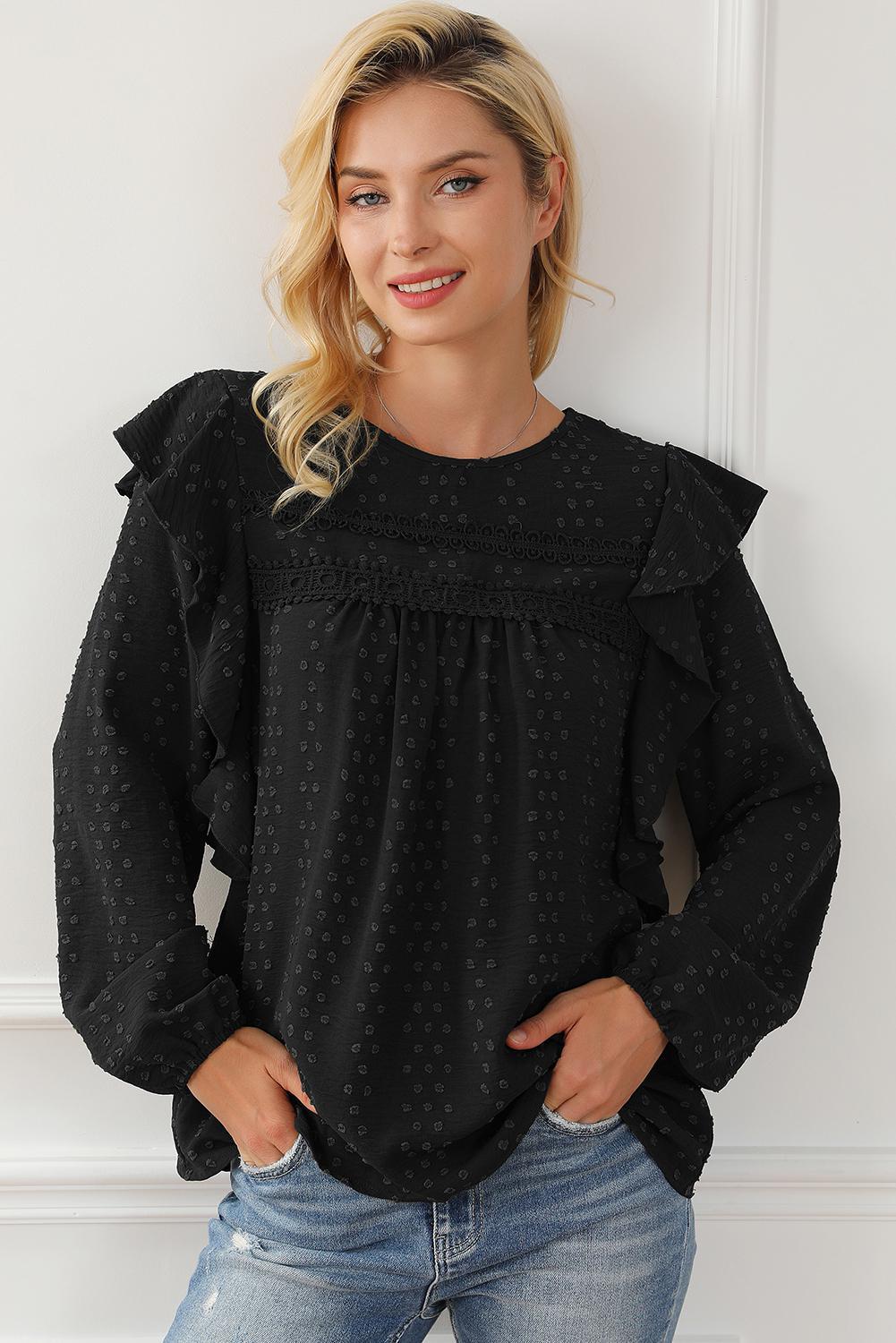 Eyelet Ruffle Shoulder Top