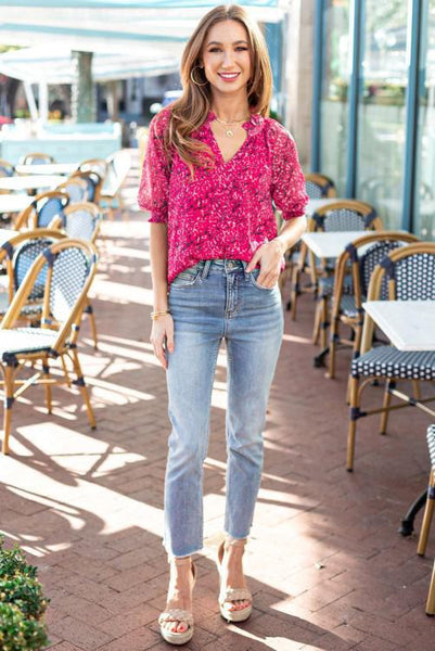 Rose Frilled Print Top