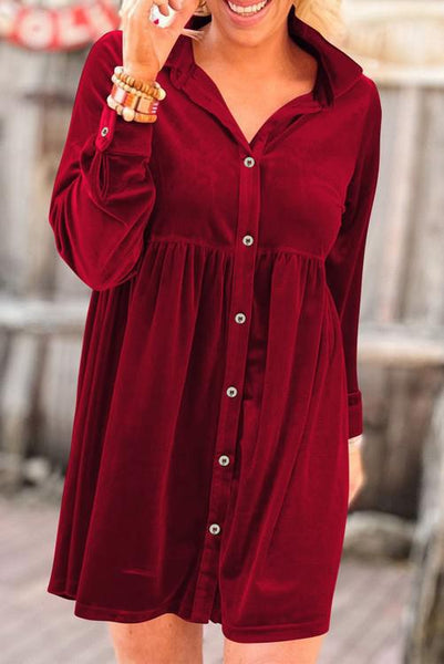 Velvet Button Up Dress