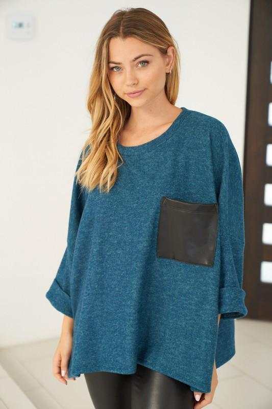 Teal Top with Black Front Pocket