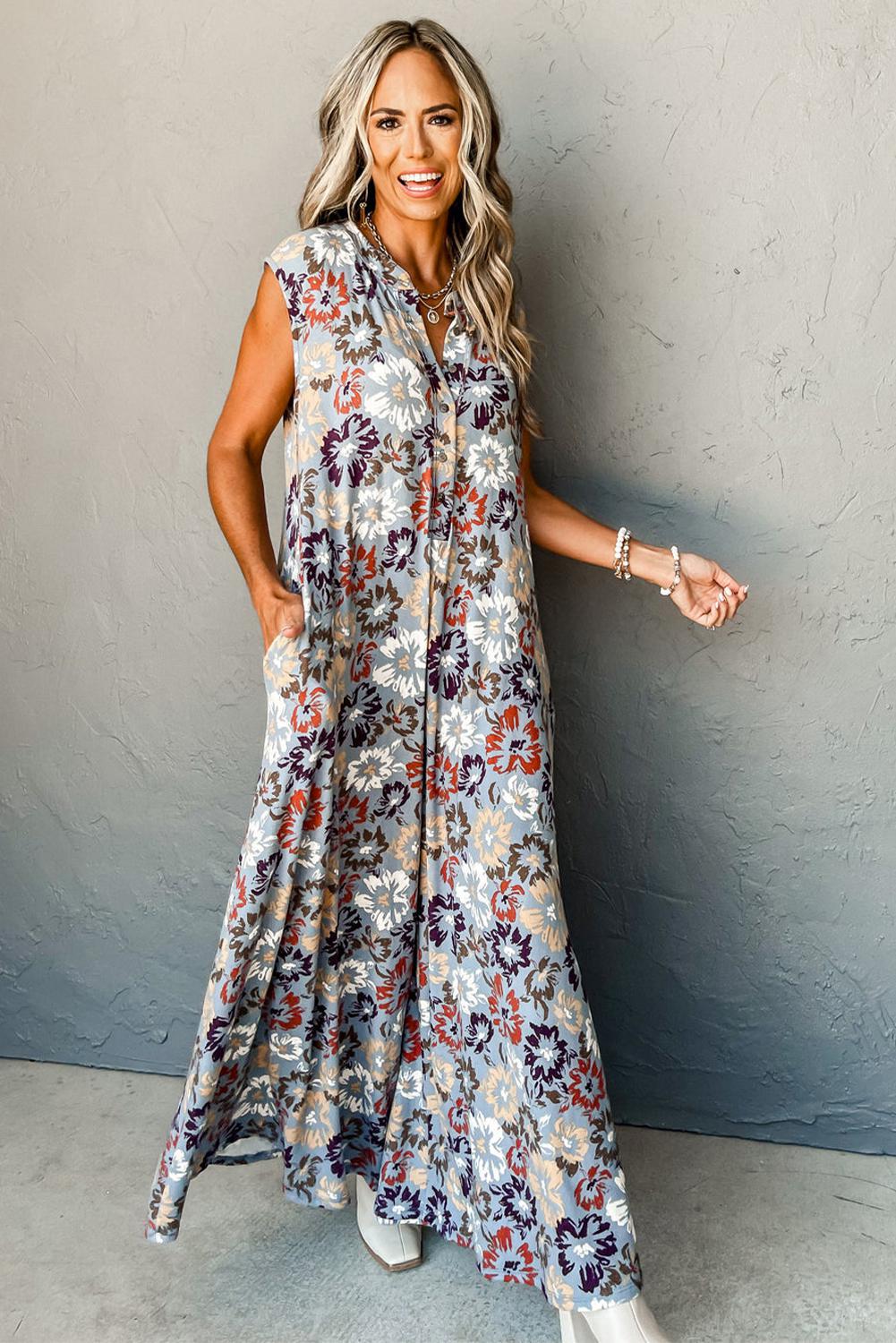 Sky blue Floral Wide Leg Jumpsuit