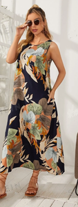 Tropical Print Midi Dress