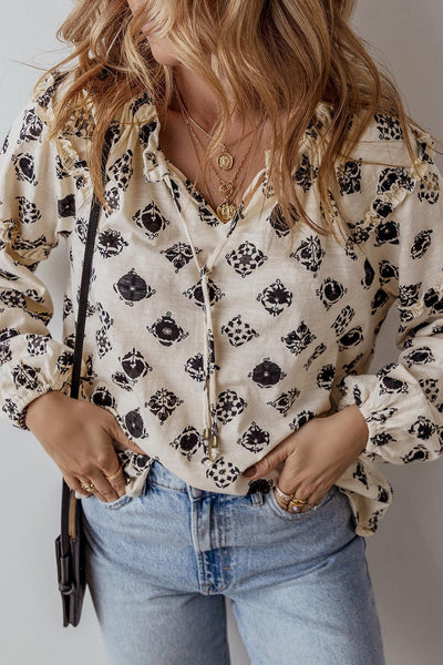 Printed Split Neck Top