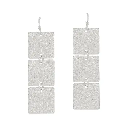 Square SIlver Satin Earrings 1.5"