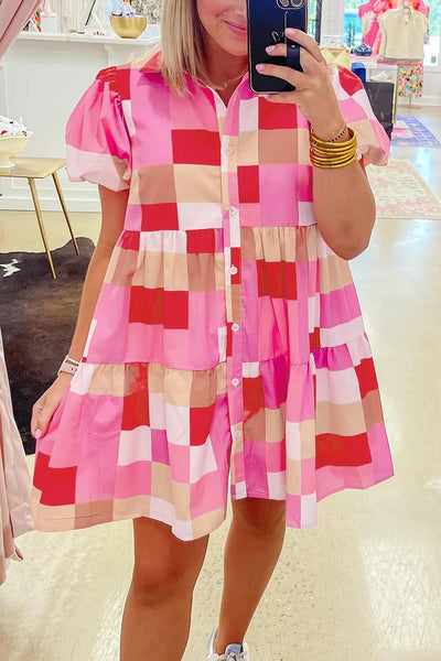 Patchwork Red and PInk Dress