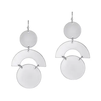 Matte Silver Geometric Three Drop 2" Earrings