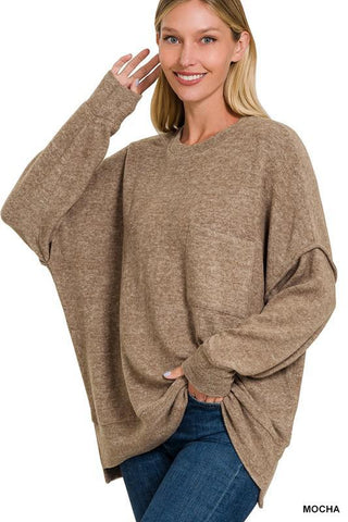 Brushed Melange Drop Shoulder Oversize Sweater