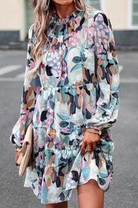 Frilled Neck Floral Dress