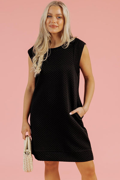 Cap Sleeve Shift Dress - Black