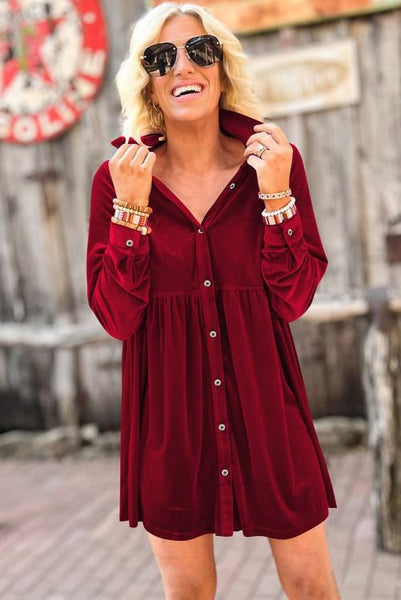 Velvet Button Up Dress