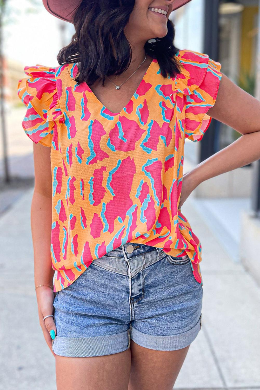 Orange Animal Print Top