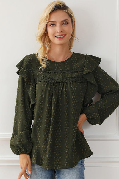 Eyelet Ruffle Shoulder Top