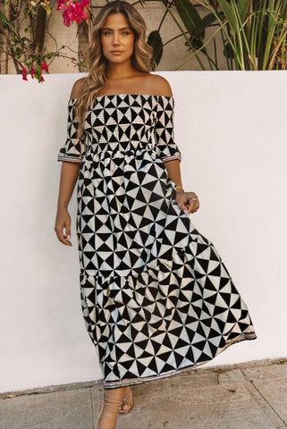 Smocked Off Shoulder Maxi Dress