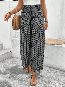 Bohemian Print Slit Wide Leg Pants