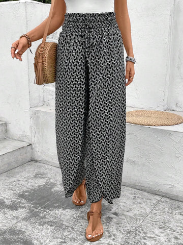 Bohemian Print Slit Wide Leg Pants