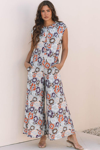 Sky blue Floral Wide Leg Jumpsuit