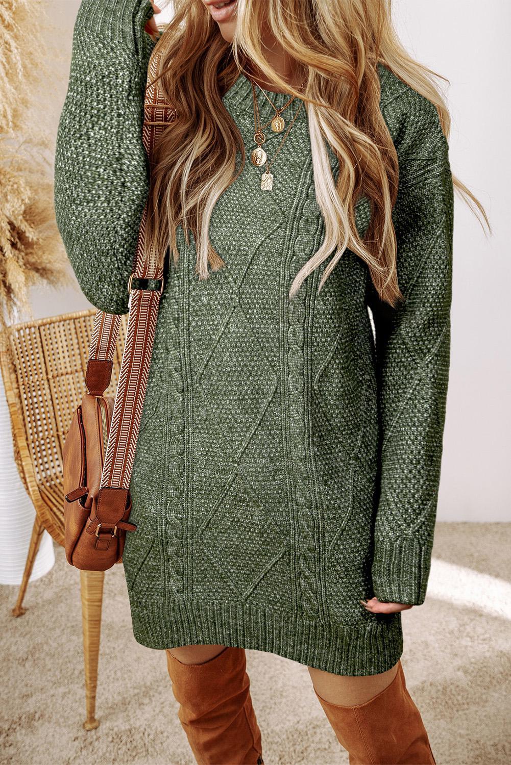 Cable Knit Drop Shoulder Sweater Dress