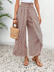 Bohemian Print Slit Wide Leg Pants