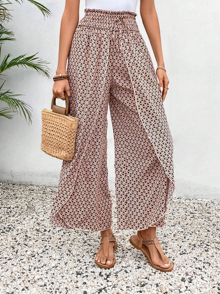 Bohemian Print Slit Wide Leg Pants