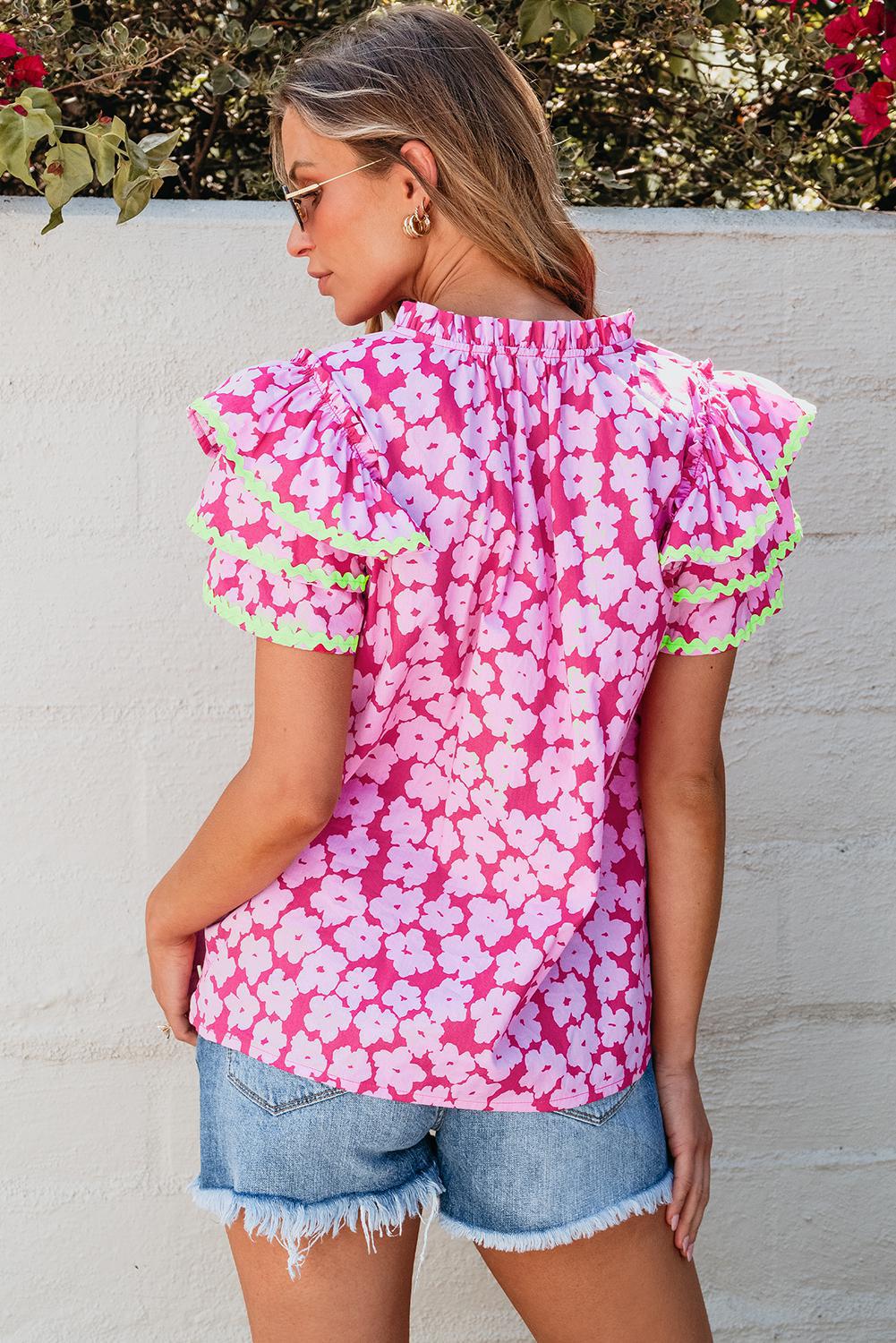 Floral Ric Rac Ruffle Sleeve