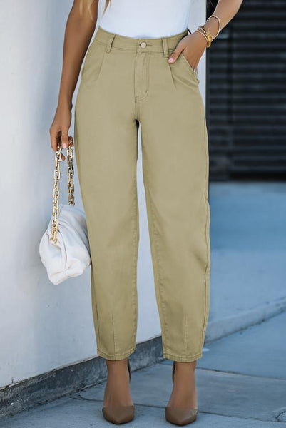 High Waist Solid Khaki Pants