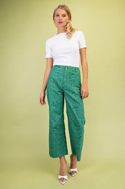 Retro Print Wide Leg Cropped Pants