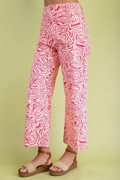 Retro Print Wide Leg Cropped Pants