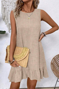 Scoop Back Tie Mini with Ruffle Hem