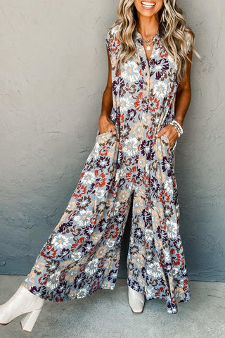 Sky blue Floral Wide Leg Jumpsuit