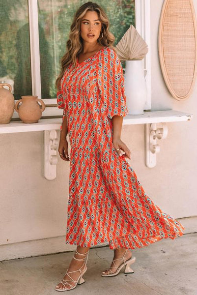 Geometric Bubble Sleeve Maxi