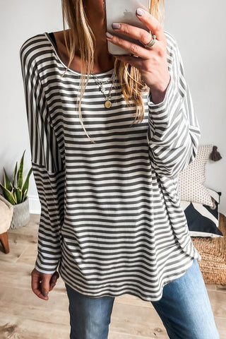Drop Shoulder Gray Stripe Top