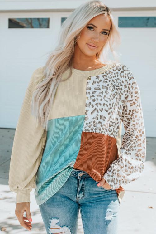 Patchwork Leopard Ribbed TOp