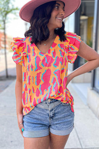 Orange Animal Print Top