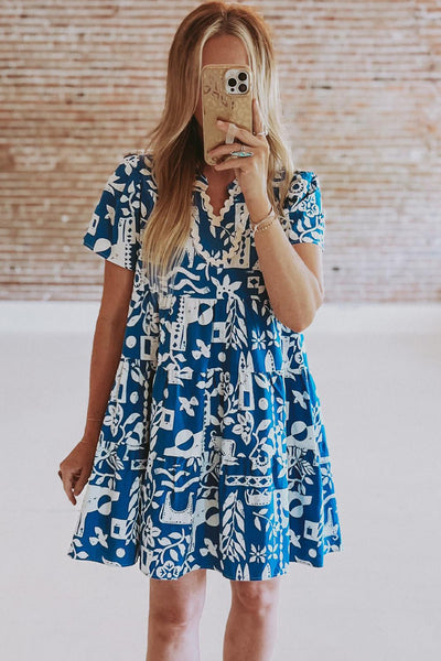 Blue Ricrac Floral Dress