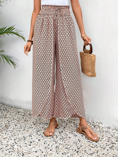 Bohemian Print Slit Wide Leg Pants