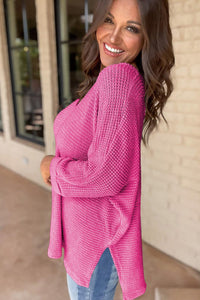 Waffle Knit V Neck Top