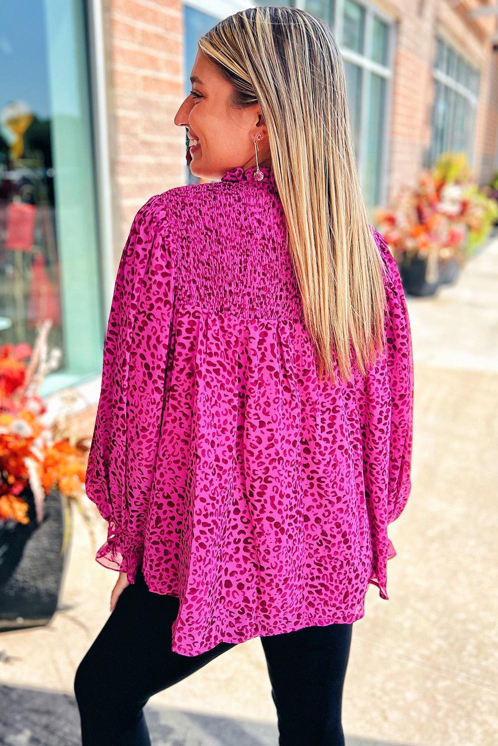 Shirred Rose Leopard Top