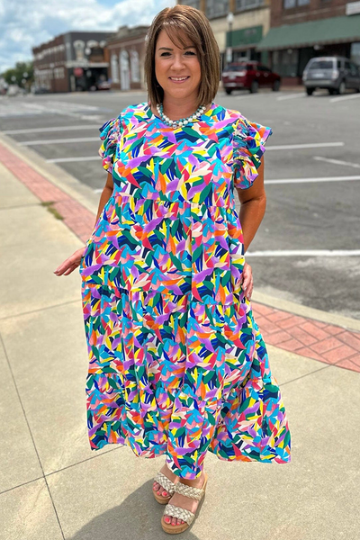 Curvy Geometric Tiered Maxi