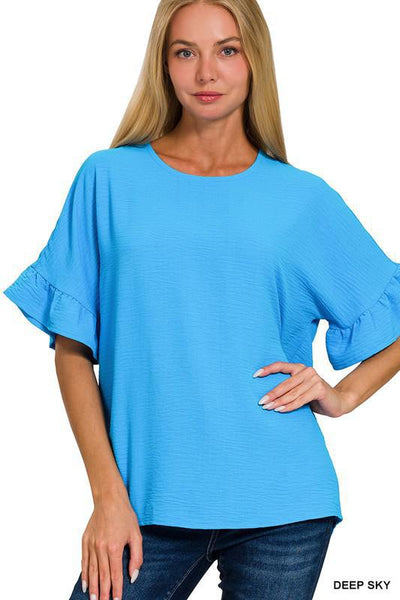 Crinkle material Ruffle Sleeve Beauty