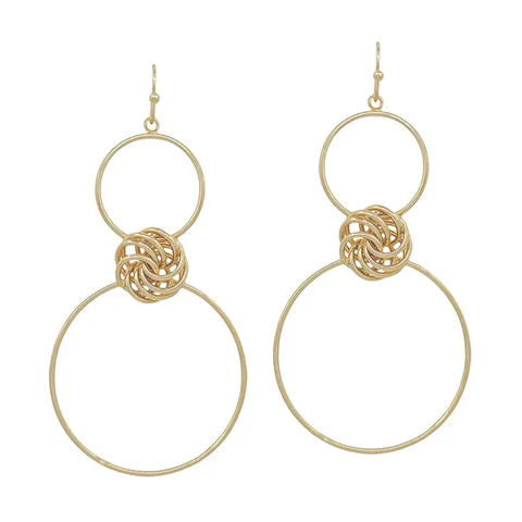 Knot Accent Double Circle Earrings 2"