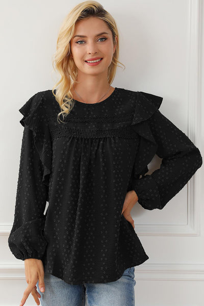 Eyelet Ruffle Shoulder Top