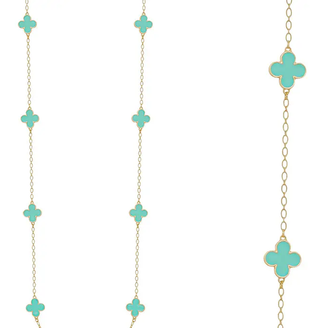 Mint Color Coated Clover with Gold Chain 36"