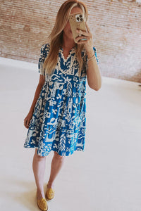 Blue Ricrac Floral Dress