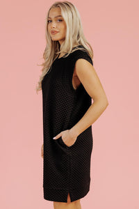 Cap Sleeve Shift Dress - Black